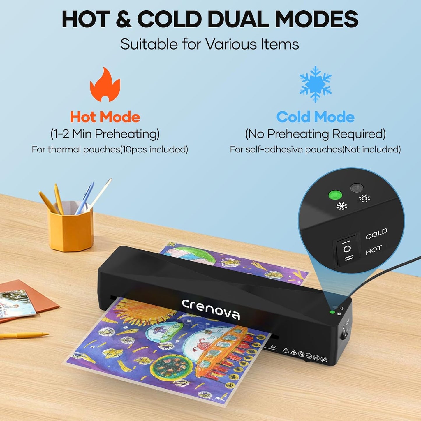 Laminator Machine with 10 Laminating Sheets, A4 Laminating Machine Hot & Cold with Fast Warm Technology, Thermal Laminator 9 Inch for Home Office School Business