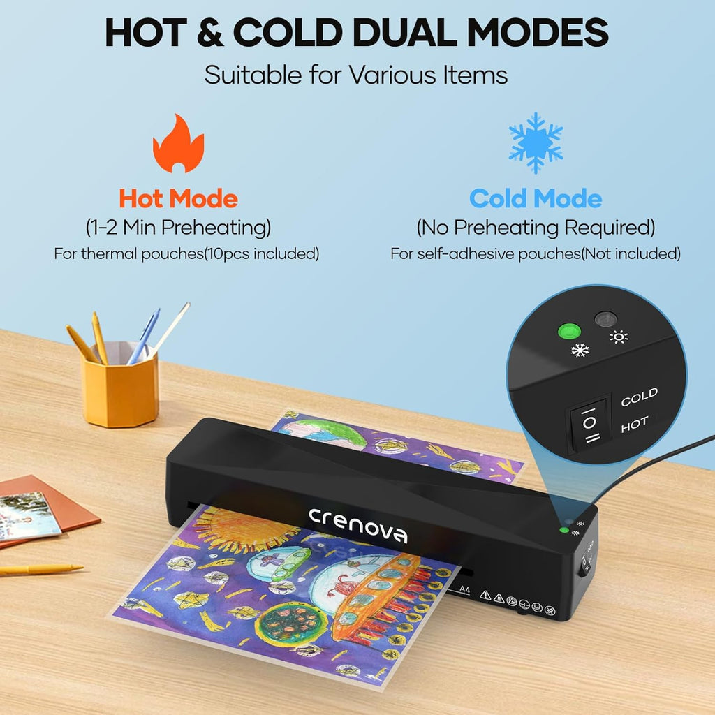 Laminator Machine with 10 Laminating Sheets, A4 Laminating Machine Hot & Cold with Fast Warm Technology, Thermal Laminator 9 Inch for Home Office School Business