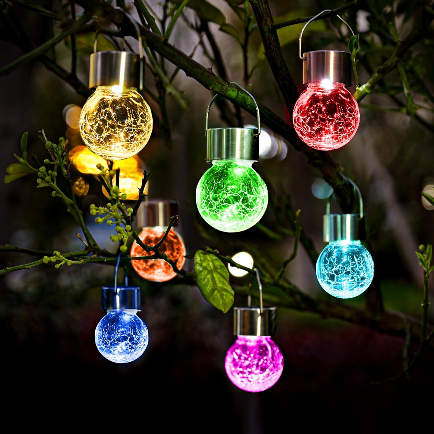 Solar Star Orb Lights (6 Pack) – Crackled Glass Color-Changing Fairy Lamps for Garden, Patio & Events
