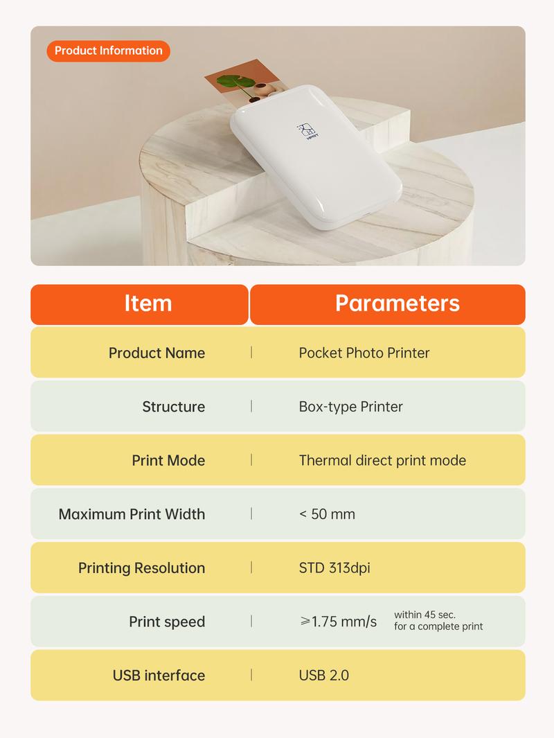 HPRT MT53 Mini Photo Printer, 2x3" Self-Adhesive Instant Color Photos, Wireless Bluetooth Sticker Printer for iPhone & Android, Christmas Gift